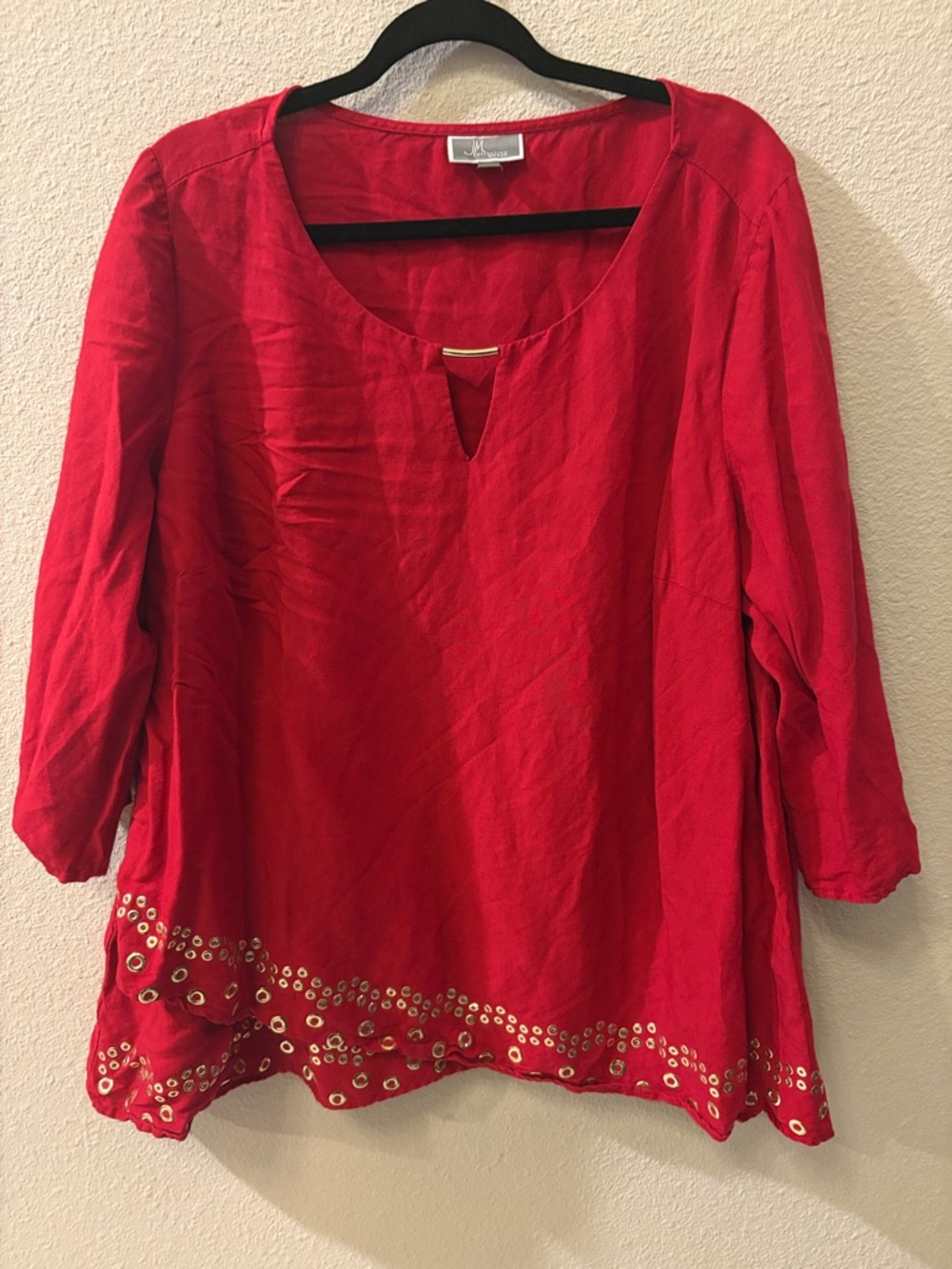 JM Collection Red Embellished Scoop-Neck Tunic